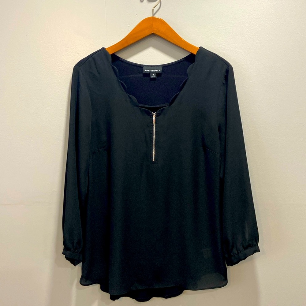 FORTUNE&IVY SCALLOP ZIPPER BLOUSE